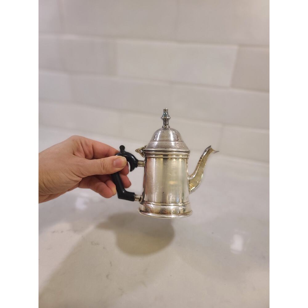 Silverplate Tiny Teapot Black Bakelite Handle Single Service Coffee Pot